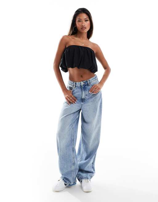 ASOS DESIGN - Crop top met pofzoom en linnenlook in zwart, 2 van 4