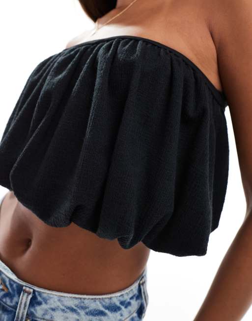ASOS DESIGN - Crop top met pofzoom en linnenlook in zwart, 3 van 4