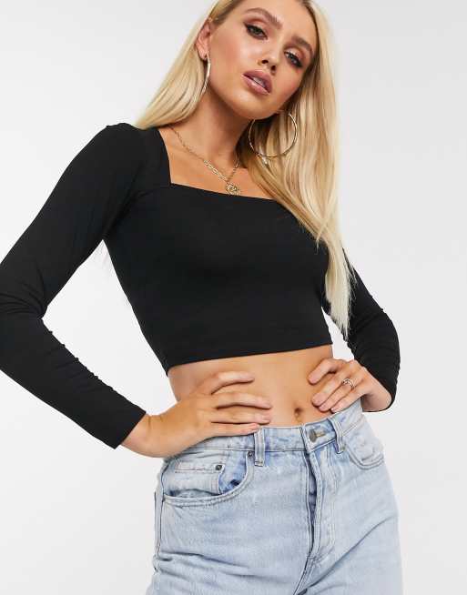 ASOS DESIGN Crop top met vierkante hals in zwart