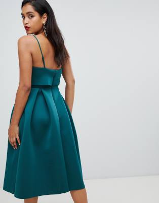 asos design crop top midi prom dress with twist detail