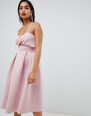 asos design crop top midi prom dress with twist detail