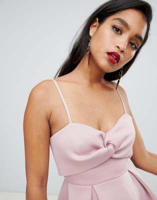 asos design crop top midi prom dress with twist detail