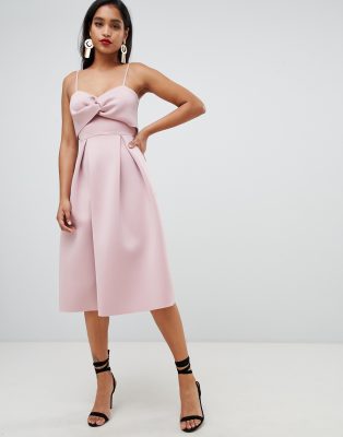 asos design crop top midi prom dress with twist detail