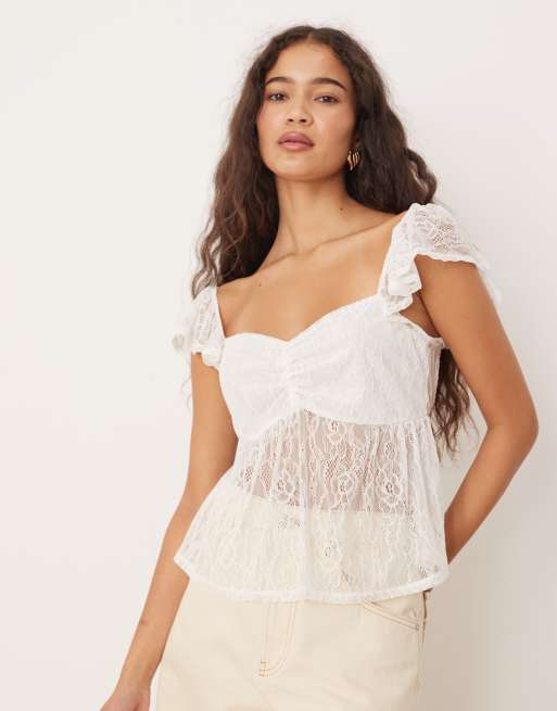 ASOS DESIGN - Crop top milkmaid in pizzo color avorio