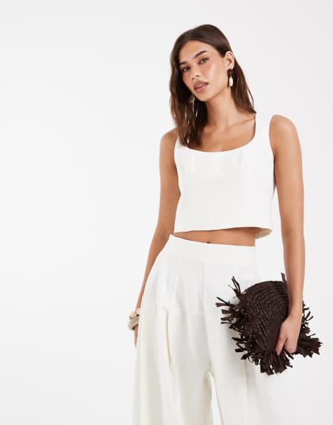 ASOS DESIGN - Crop top sartoriale color crema - view 1