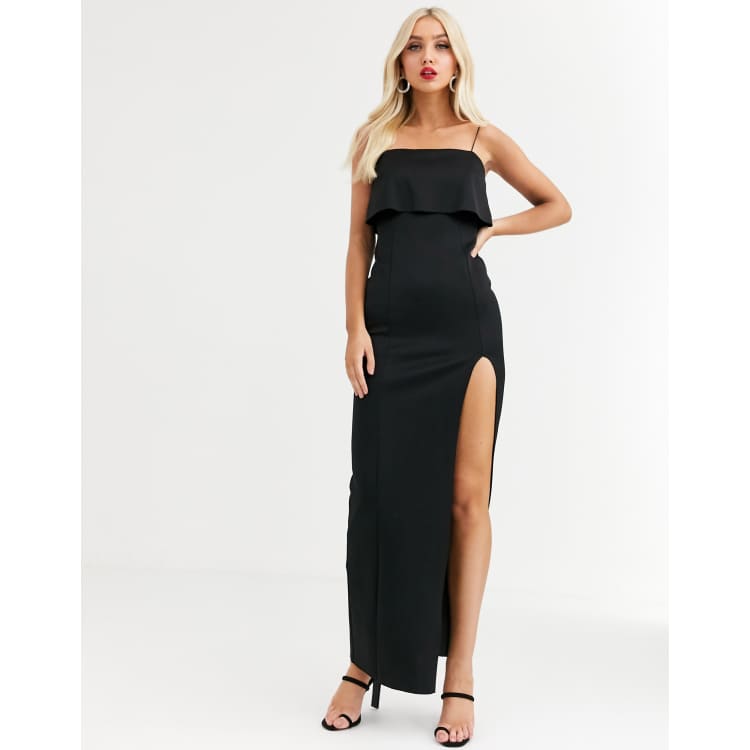 Asos design square neck scuba maxi dress with thigh split sale