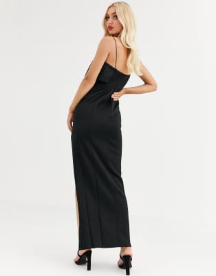 asos square neck scuba maxi dress with thigh split