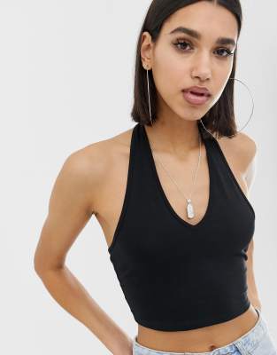 ASOS DESIGN crop top with halter neck in black