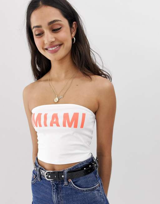 ASOS DESIGN crop top with Miami print in cotton
