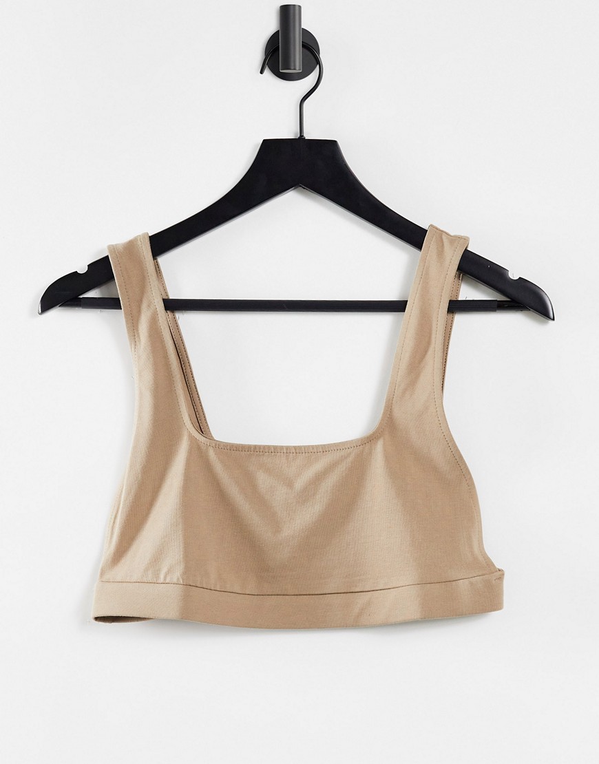 ASOS DESIGN crop top with open side in taupe-Brown