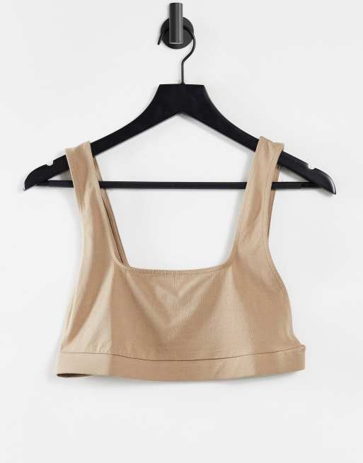 ASOS DESIGN crop top with open side in taupe
