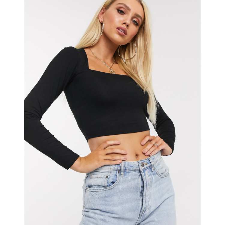 ASOS DESIGN crop top with sexy square neck in black