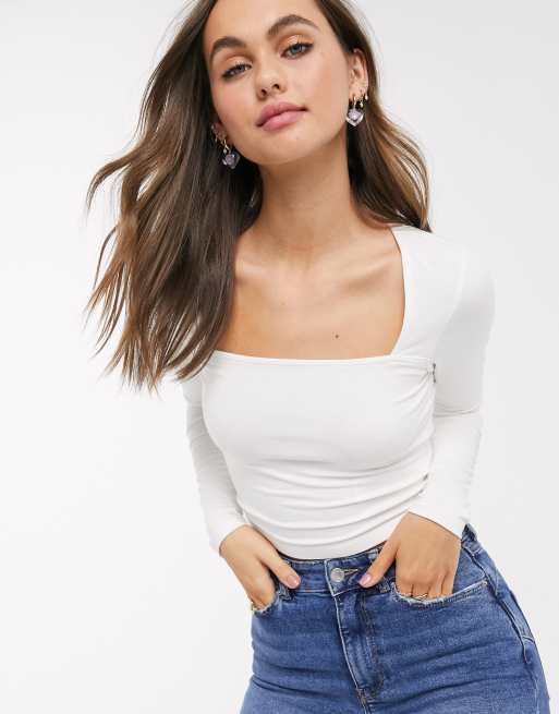ASOS DESIGN crop top with sexy square neck in cream