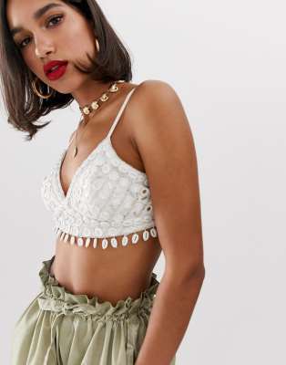 ASOS DESIGN crop top with shell sequin