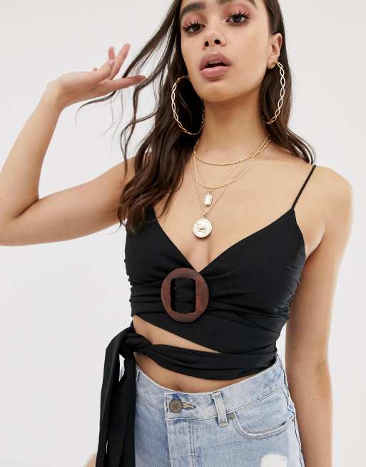 Crop top with tie and ring