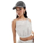 [ASOS DESIGN] ASOS DESIGN crop top with tie detail in grey stripe (part of a set) 4 Grey stripe