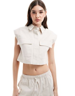ASOS DESIGN crop utility clean shirt in stone co-ord