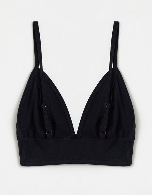 Pull&Bear double strap one shoulder crop top in black