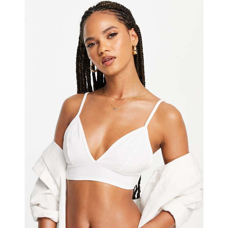 Chalk-white ribbed V-neck bralette