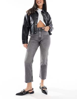 Asos Design Cropped 90s Straight Jean In Gray