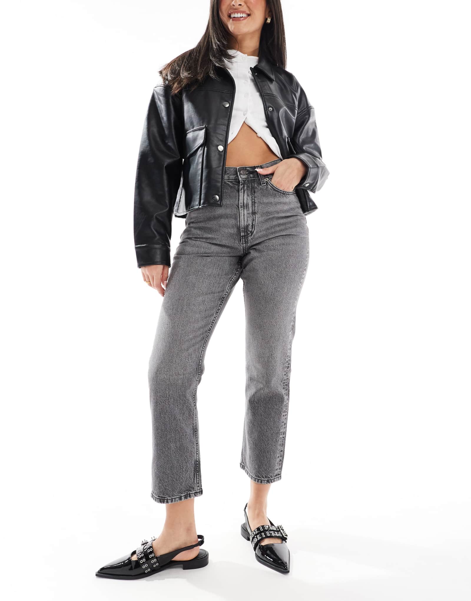 Укороченные прямые джинсы ASOS DESIGN 90-х годов серого цвета