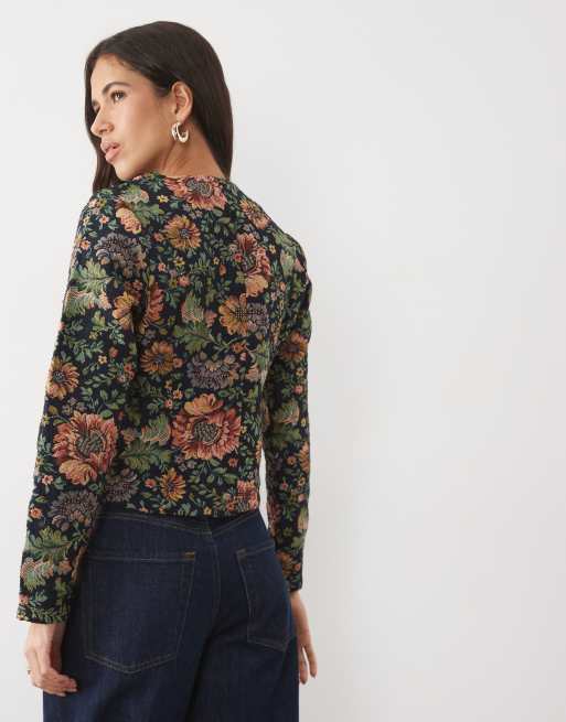 ASOS DESIGN cropped aansluitende jack co-ord met gobelinbloemenprint, 4 van 4