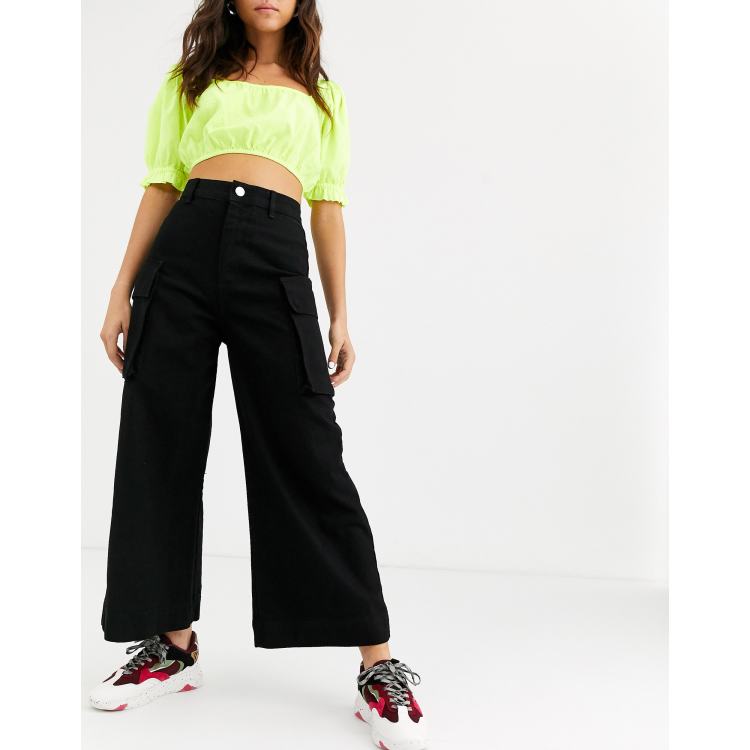 ASOS DESIGN cropped ankle swinger wide leg jeans with utility pockets in  washed black | ASOS