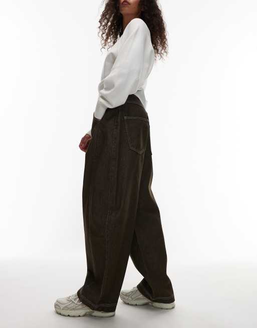 ASOS DESIGN cropped barrel leg jean in dark green