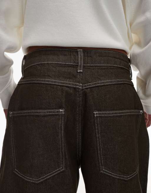 ASOS DESIGN cropped barrel leg jean in dark green