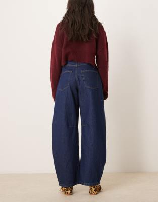 ASOS DESIGN cropped barrel leg jean with snap details in indigo