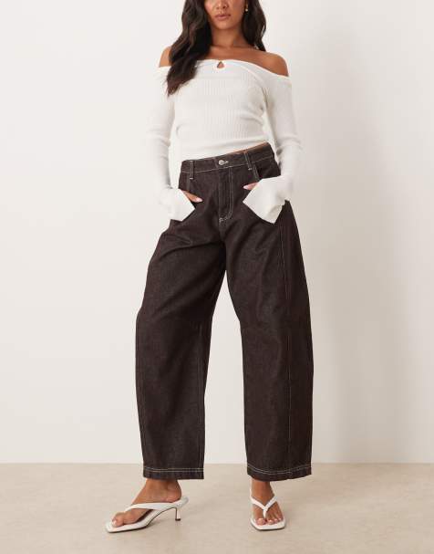 ASOS DESIGN cropped barrel leg jeans in dark brown - view 1