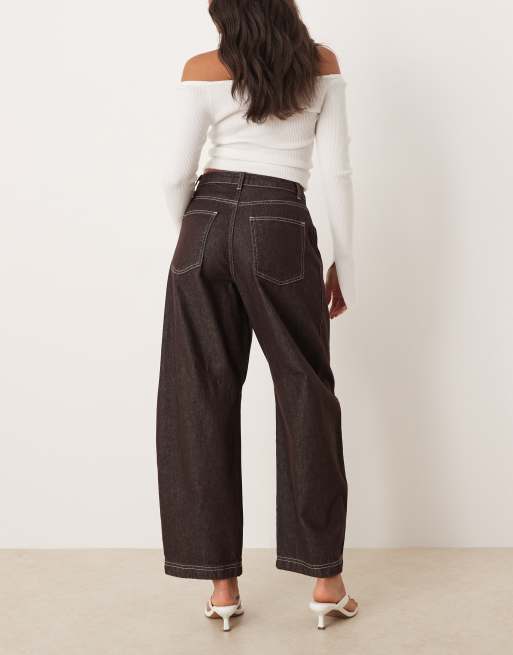 ASOS DESIGN cropped barrel leg jeans in dark brown