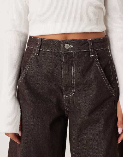 ASOS DESIGN cropped barrel leg jeans in dark brown