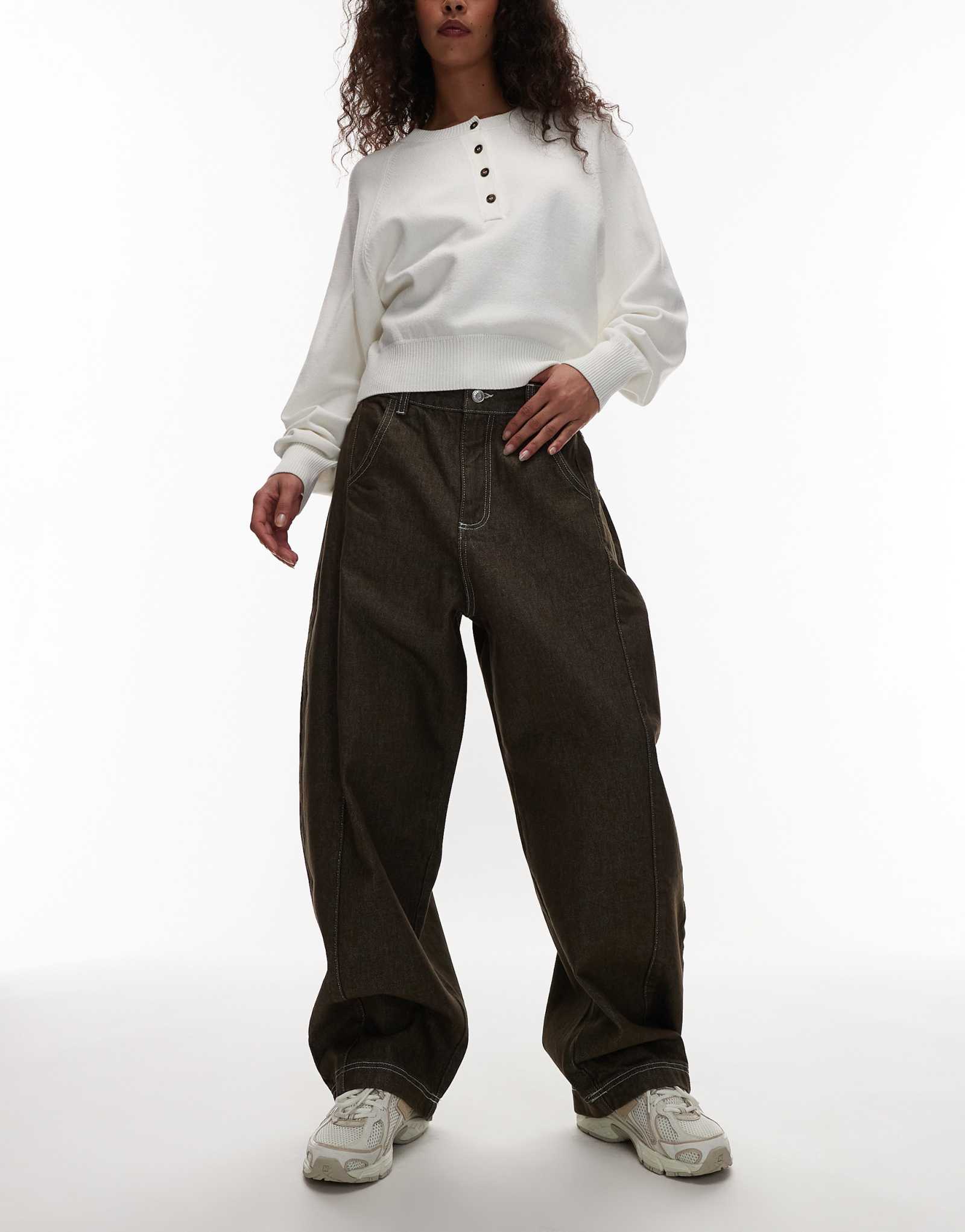 ДИЗАЙНЕРСКИЕ укороченные джинсы-бочонки ASOS темно-зеленого цвета