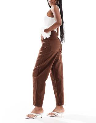 ASOS DESIGN CROPPED BARREL LEG JEANS WITH BUTTON FLY 