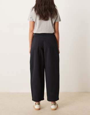 ASOS DESIGN CROPPED BARREL LEG JEANS WITH BUTTON FLY 