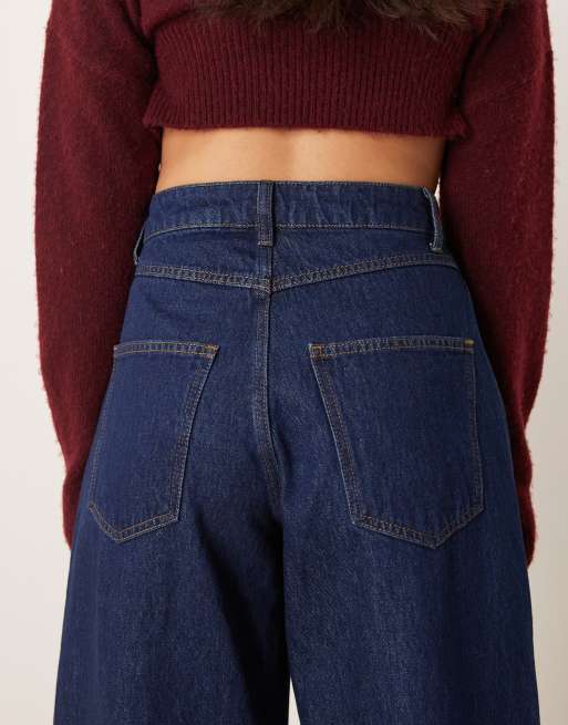ASOS DESIGN cropped barrel leg jeans with popper details in indigo, 4 of 5