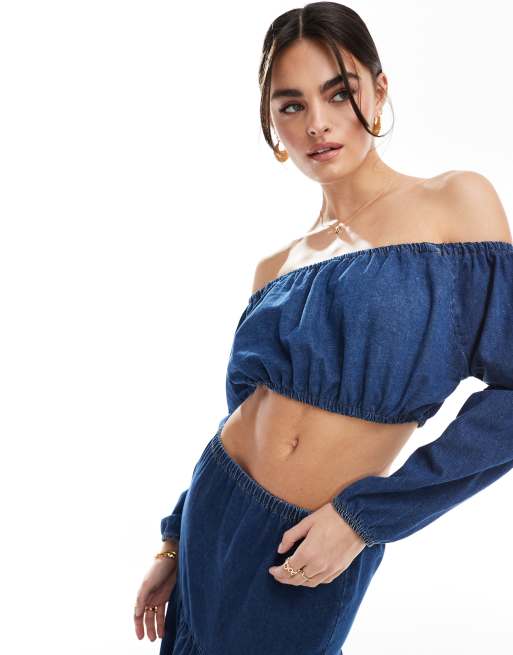 ASOS DESIGN - Cropped blå prærie-top i denim