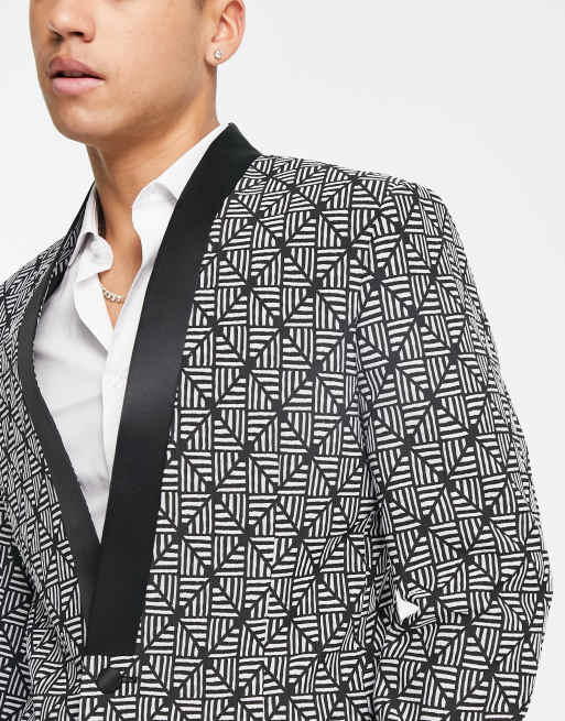 ASOS DESIGN cropped blazer in black and white geo ASOS