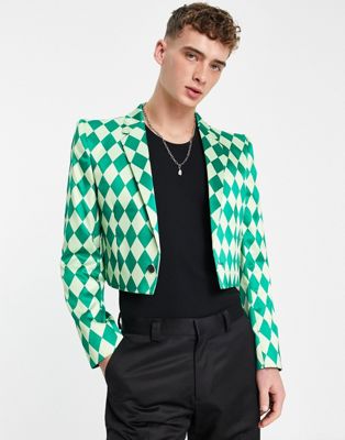 ASOS DESIGN cropped blazer in checkerboard print - ASOS Price Checker