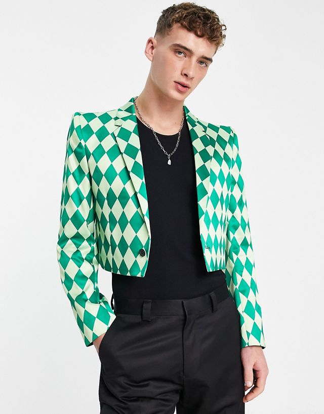 ASOS DESIGN cropped blazer in checkerboard print