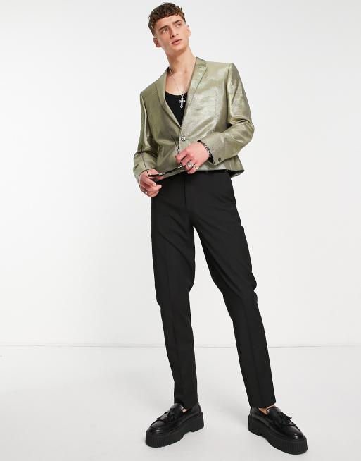 ASOS DESIGN cropped blazer in gold shimmer