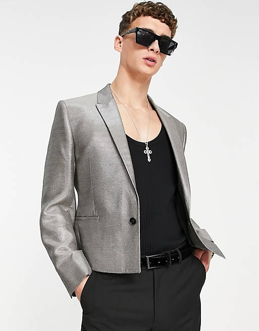 ASOS DESIGN cropped blazer in silver shimmer | ASOS