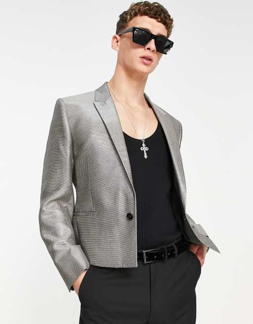 ASOS DESIGN metallic suit short in silver