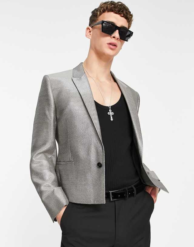 ASOS DESIGN cropped blazer in silver shimmer