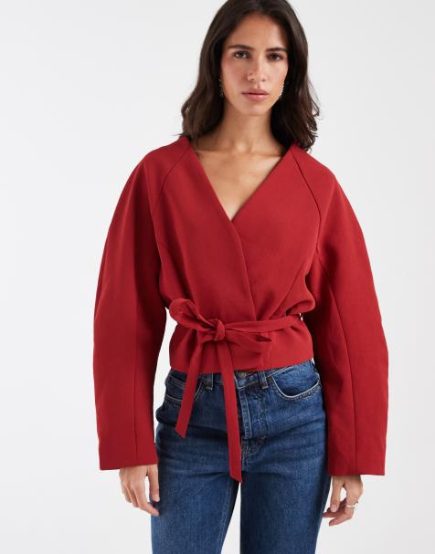 ASOS DESIGN cropped blazer met ronde schouders in rood - view 1
