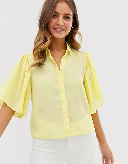 ASOS DESIGN cropped blouse with flutter sleeve | ASOS