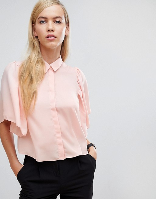 Image result for ASOS DESIGN cropped blouse with flutter sleeve