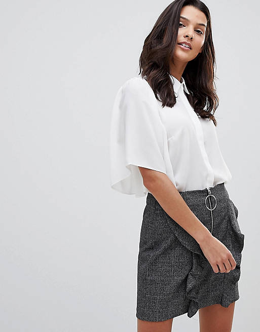 ASOS DESIGN cropped blouse with flutter sleeve