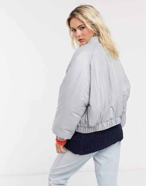 Grey cropped bomber on sale jacket